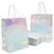 24 Pack Holographic Silver Gift Bags with Handles, 8x4x10 Inch for Wedding, Birthday, Retail, Small Business, Shopping